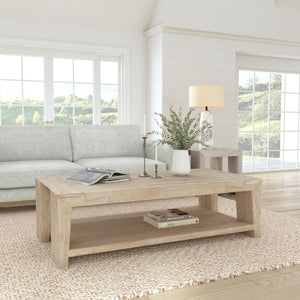 Troy Solid Wood Rectangle Coffee Table - Aged Cream