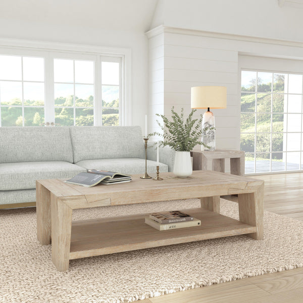 Troy Solid Wood Rectangle Coffee Table - Aged Cream