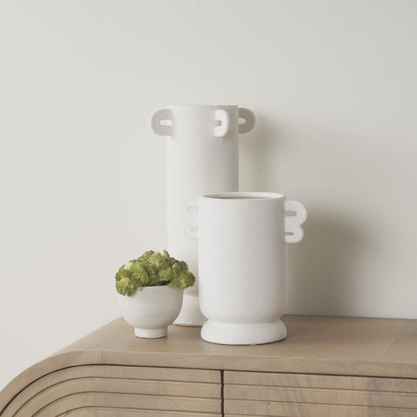 Dylan Tall Textured Off White w/ Handles Ceramic Vase