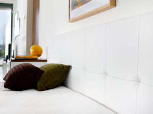 Floating modern King Bed - White Upholstery, White