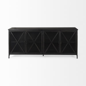Poppy I 79x16 Black Metal With  Glass Door Sideboard