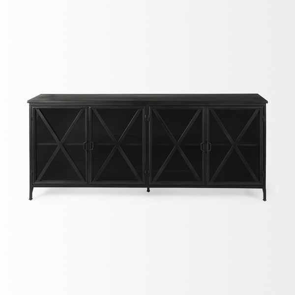 Poppy I 79x16 Black Metal With  Glass Door Sideboard
