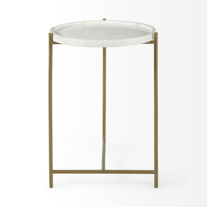 Stella 17L x 17W White Round Marble Top W/Gold Base Accent Table