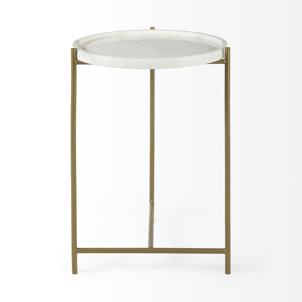 Stella 17L x 17W White Round Marble Top W/Gold Base Accent Table