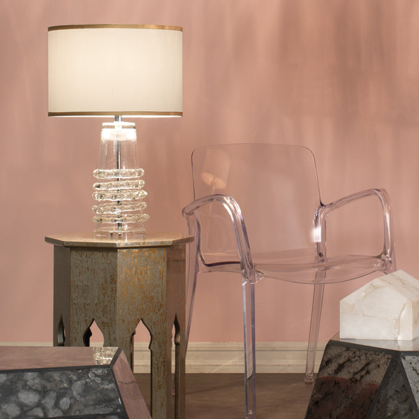 Tall Ribbon Blown-Glass Table Lamp with Linen Shade