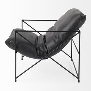 Leonidas 28.5L x 29.5W x 34.0H  Black Faux Leather Seat W/ Black Metal Frame Accent Chair