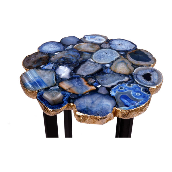 Moe's Azul Agate Accent Table with Gold Edges