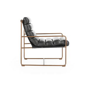 Argo Leather Accent Chair - Jet Black with Metal Frame