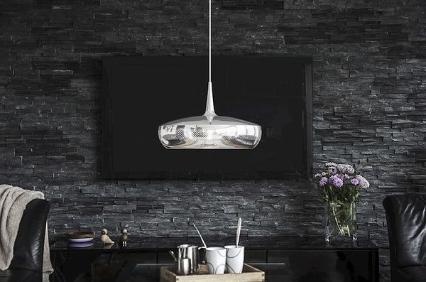 Clava Dine Hardwired Pendant in Steel with White Cord