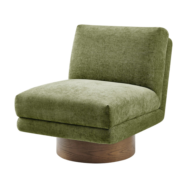 Zenda Chenille Swivel Accent Chair w/ Wooden Base, Millburry Green