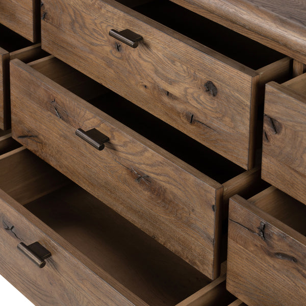 Glenview 9 Drawer Dresser In Weathered Oak