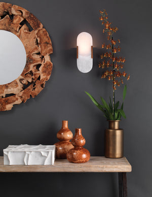 Delphi 2-Light Alabaster Wall Sconce, Antique Brass Metal