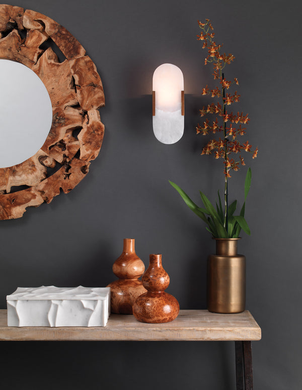 Delphi 2-Light Alabaster Wall Sconce, Antique Brass Metal