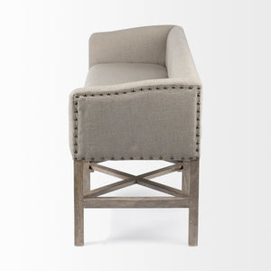 Bergen 60L x 19W Beige Fabric Covered Seat W/Brown Wood Frame Accent Bench