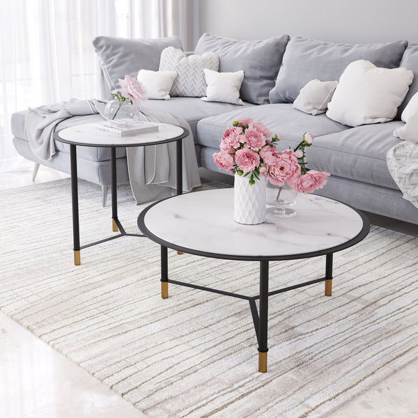 Set of 2 Davis Coffee Tables White & Black