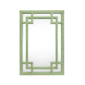 GREEK KEY DESIGN MIRROR IN WRAPPED RATTAN IN SAGE GREEN