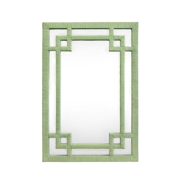 GREEK KEY DESIGN MIRROR IN WRAPPED RATTAN IN SAGE GREEN