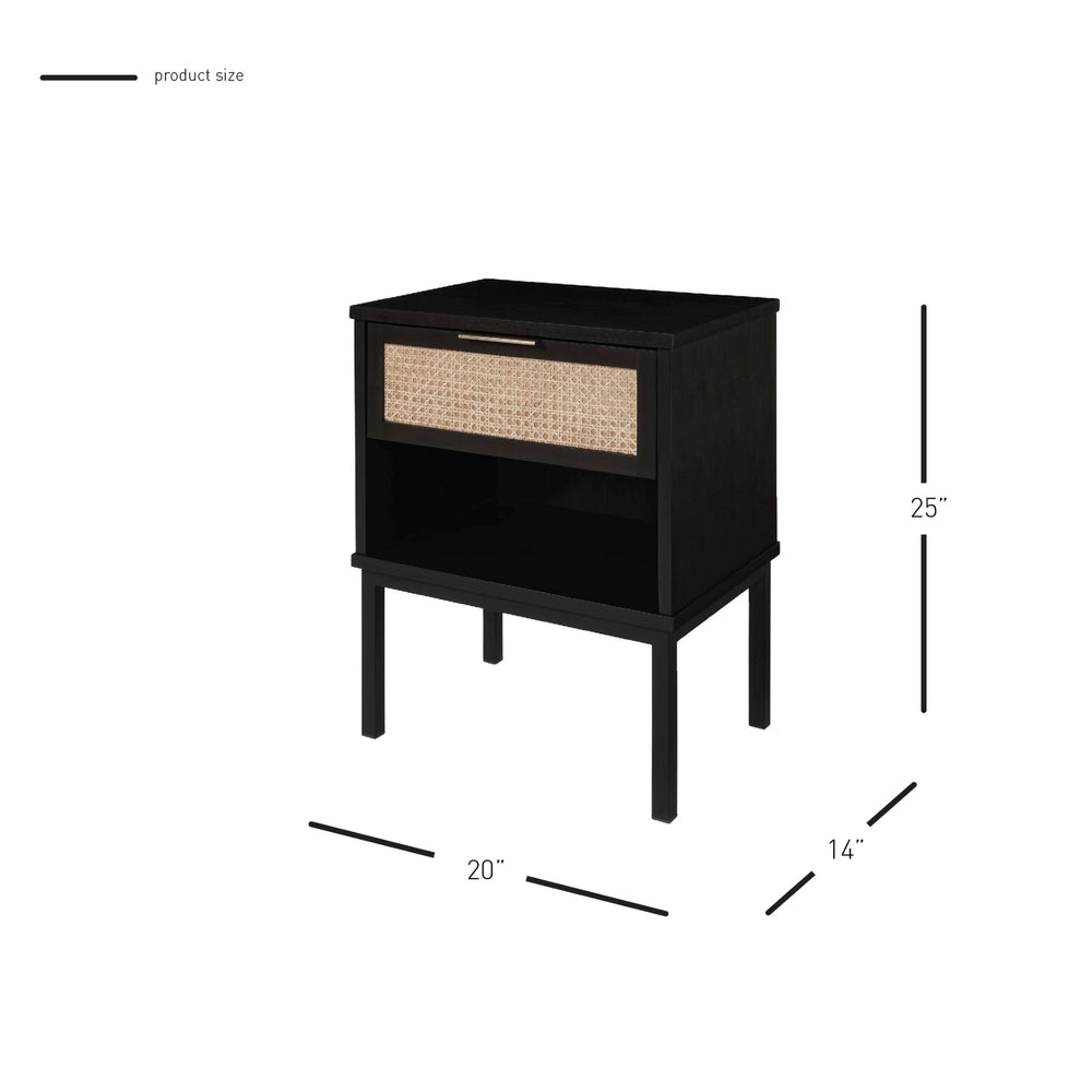 Caine KD Rattan Nightstand/Side Table, Black