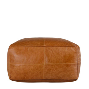 Black Leather Pouf with Classic Design