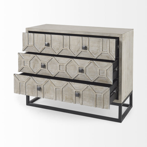 Genevieve I 39L x 16W Light Brown Fir Veneer 3 Drawer Accent Cabinet