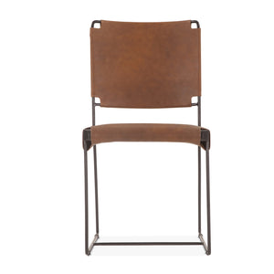 New York 17" Buffalo Leather and Iron Dining Chair, Brown