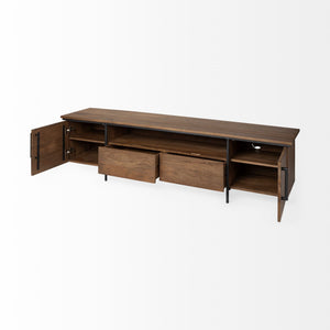 Maddox V Brown Solid Wood TV Stand Media Console with Storage, TV up to 85"