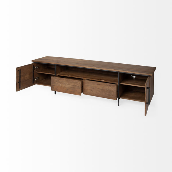 Maddox V Brown Solid Wood TV Stand Media Console with Storage, TV up to 85"