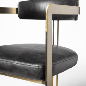 Hollyfield II 20.5L X 21.5W X 29.5H Black Leather Seat Gold Iron Frame Dining Chair