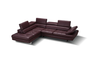 Eliza Italian Leather Sectional Maroon In Left Hand Facing