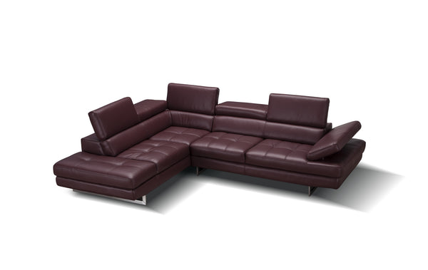 Eliza Italian Leather Sectional Maroon In Left Hand Facing