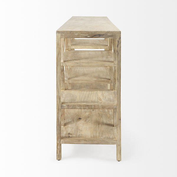 Dayton II 66L x 16W Natural Wooden Multi-Level Shelf Console Table
