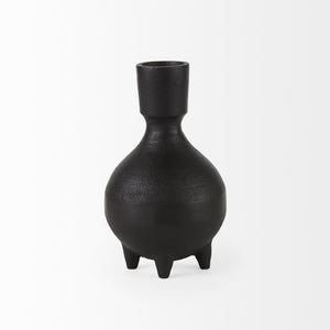 Cyrus Black Spherical Vase W/ Flute Decorative Object