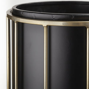 Pianta 13 x 21 Set of Two Black Metal Insert Brass Frame Plant Stands