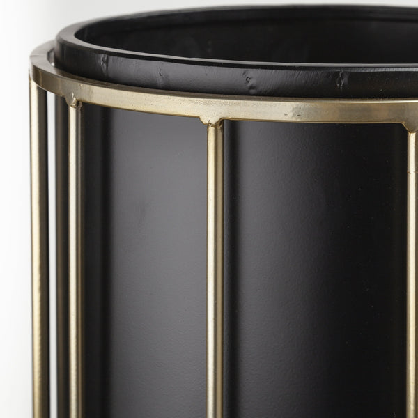 Pianta 13 x 21 Set of Two Black Metal Insert Brass Frame Plant Stands