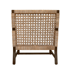 CLUB CHAIR WITH WOVEN SEAGRASS DETAIL AND IVORY LINEN CUSHION