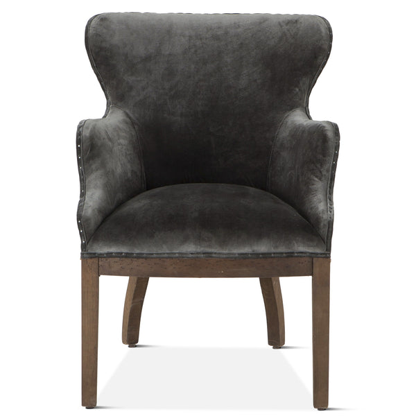 Elizabeth Gray Velvet Armchair with Exposed Frame and Solid Wood Legs