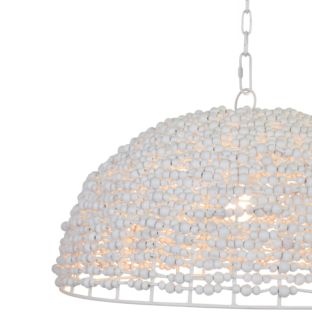 DOME SHAPED PENDANT WRAPPED WITH WHITEWASH WOOD BEADS