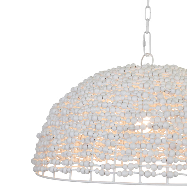 DOME SHAPED PENDANT WRAPPED WITH WHITEWASH WOOD BEADS