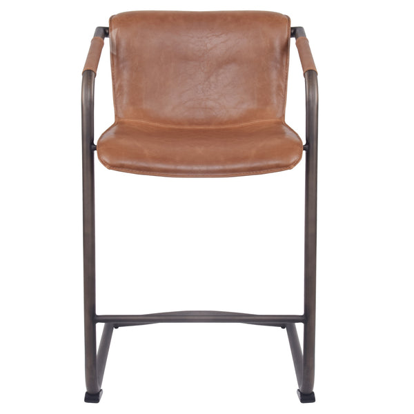Indy Counter Stool w/ Arms Rubbed Gold Frame In Antique Cigar Brown