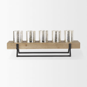 Benk Wood and Black Metal Five Cup Candle Holder