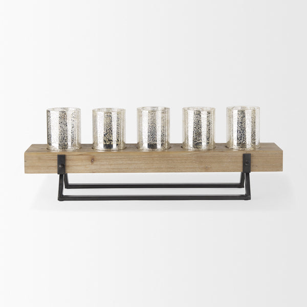 Benk Wood and Black Metal Five Cup Candle Holder
