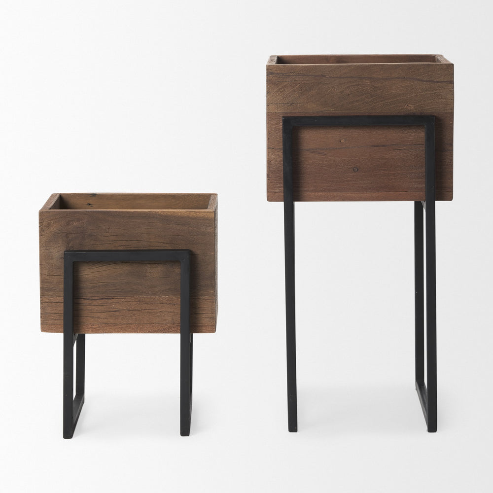 Jadine Set of 2 Medium Brown Wood w/ Black Metal Rectangle Frames