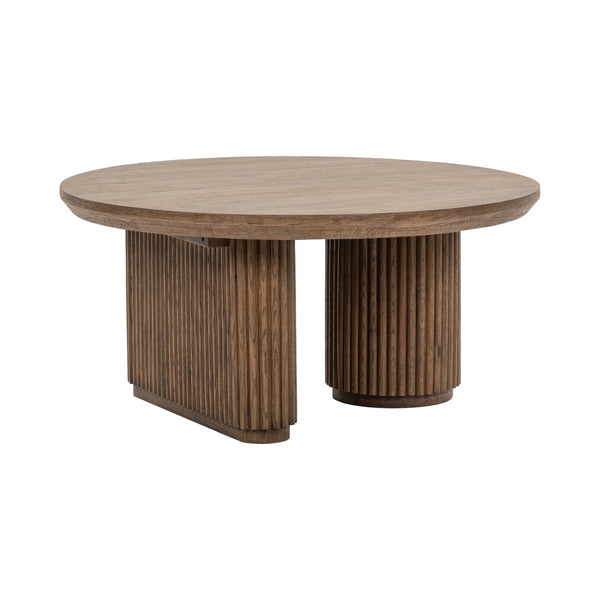 Vander Solid Wood Round Coffee Table with Oak Veneer
