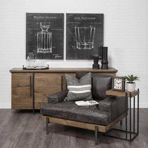 Maddox 16L x 13.5W x 27H Medium Brown Wood w/ Black Metal C-shaped End/Side Table