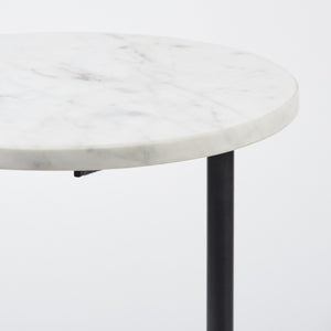 Ballatine II 15L x 15W x 27L White Marble Round Top White w/ Black Metal Base Accent Table