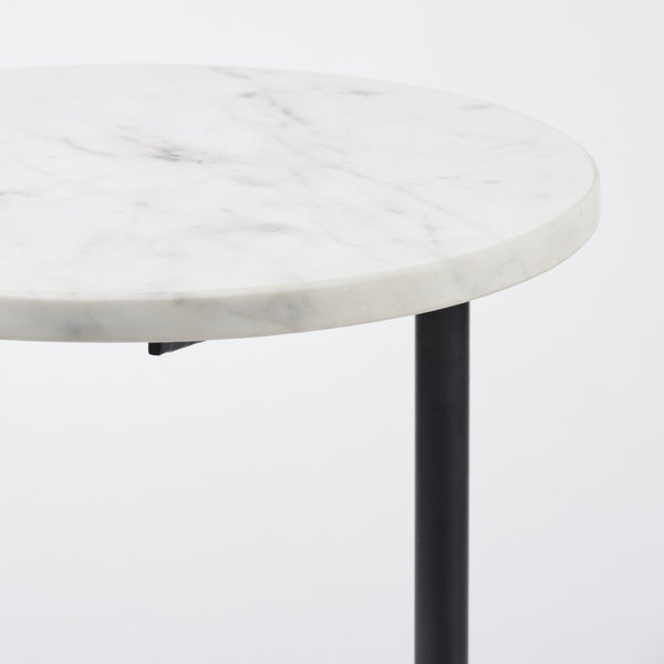 Ballatine II 15L x 15W x 27L White Marble Round Top White w/ Black Metal Base Accent Table
