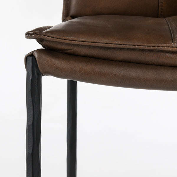 Mayer Leather Bar Stool with Hammered Iron Legs
