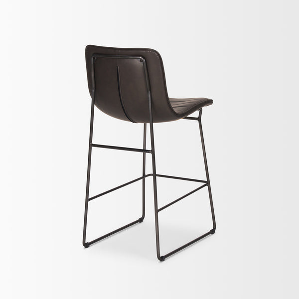 Meritt 37"H Black Faux-Leather Seat W/ Black Metal Frame Stool