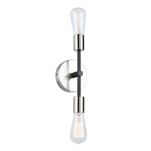 Truro 2 Light Wall Light in Black & Brushed Nickel