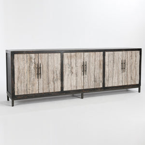 Lisbon Solid Wood 6Dr Cabinet - Weathered Black/Travertine